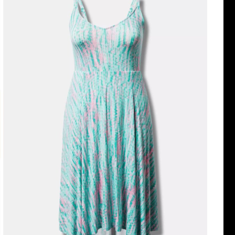 Torrid Midi Super Soft Handkerchief Dress Pink and Blue 0